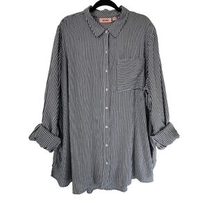 Evri Plus Size Stiped Button Down Long Sleeve Shirt (3X)